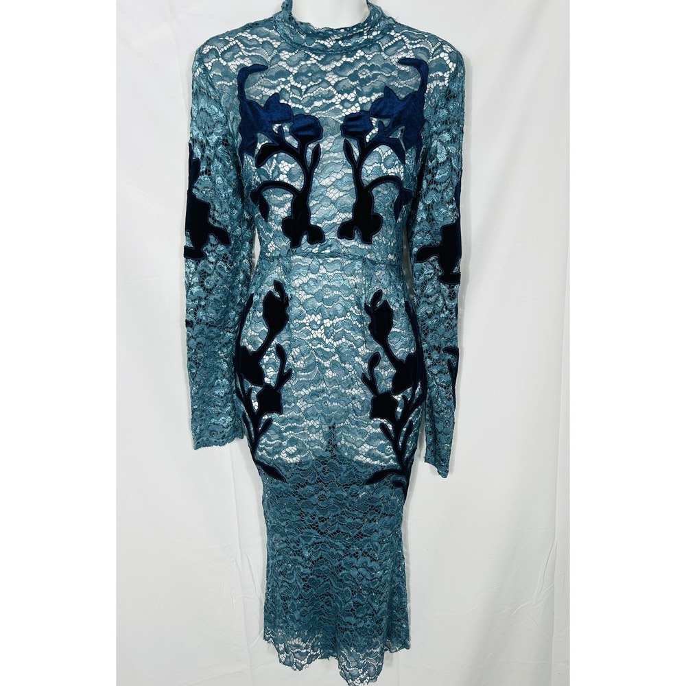 Hope & Ivy Lace Overlay Midi‎ Dress Velvet Burnout Witchy Victorian Size 14